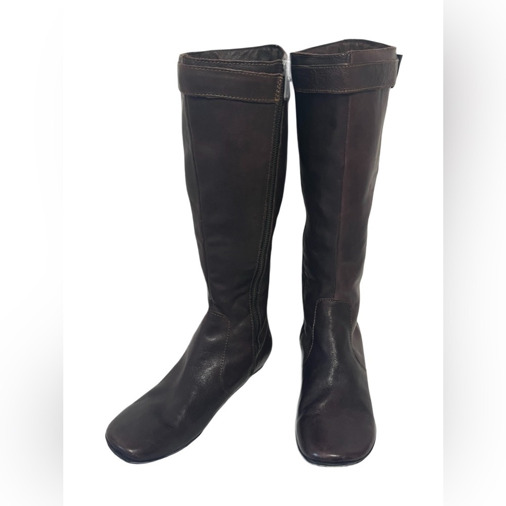 Born Dark Brown Leather Knee Buckle Zip Boots SZ 7